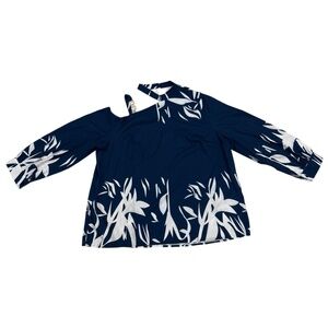 (NWOT) SHEIN Curve 3XL Navy One Shoulder Top | White Floral Print Plus Blouse